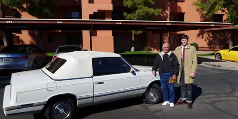 Your humble author with his newly purchased 1982 Chrysler LeBaron convertible and its former owner.