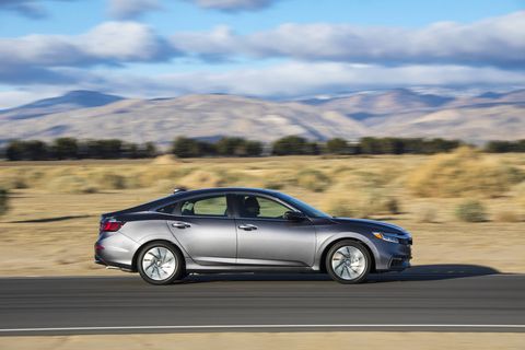 The 2019 Honda Insight gets a hybrid powertrain consisting of a 1.5-liter Atkinson cycle inline-four and an electric motor; total output is a stated 151 hp and 197 lb-ft of torque and economy is a stated 55 mph in city driving. Under its skin, the Insight shares its bones with the 10th-generation Honda Civic. Further specifications, including complete fuel economy figures, have not been released.