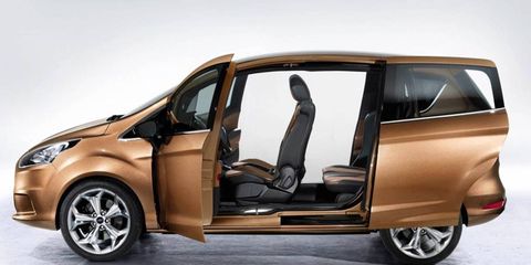 The B-pillars for the Ford B-Max are integrated into the sliding rear doors. The concept vehicle is shown.
