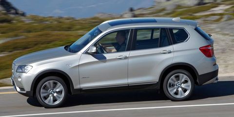 The turbocharged four-cylinder engine in the 2013 BMW X3 is rated at 240 hp.