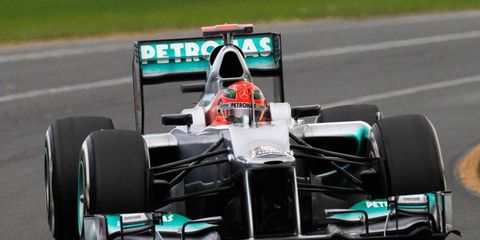Michael Schumacher was one of six Formula One world champions on the track in Mebourne on Friday.