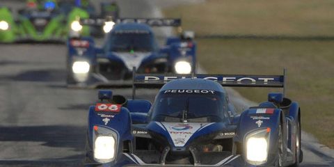 Alex Wurz , Anthony Davidson and Marc Gen&eacute; teamed up to win the 12 Hours of Sebring in 2010 in a Peugeot 908.