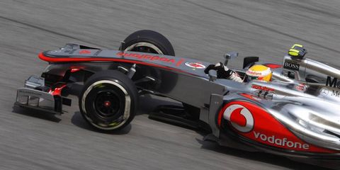 Lewis Hamilton picks up speed in Malaysia on Friday. The driver was the fastest in practice for the Grand Prix on Sunday.