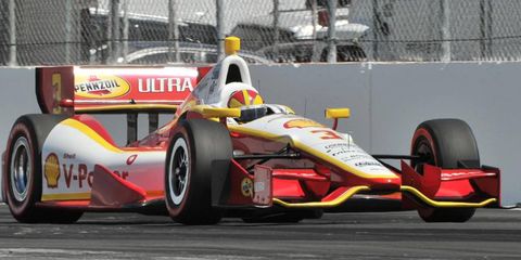 Helio Castroneves will take to the track in his trademark Chevrolet this weekend. Honda will also be well represented on the track.