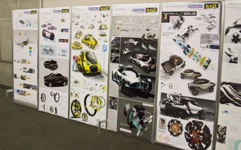 Students' work on display at the award ceremony for the Michelin Design Challenge at the College for Creative Studies.