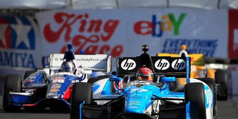 Long Beach winner Will Power was upset at IndyCar race control on Sunday after Simon Pagenaud, above, was not penalized for a pit incident involving Power.