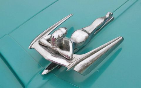 A nice detail for the attentive enthusiast, the optional hood ornament of the 1955 Nash Rambler Custom Super was designed by pinup artist George Petty.