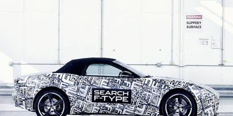 The Jaguar F-Type will also get a V8 engine, in addition to a supercharged V6. A teaser shot from the company is shown.