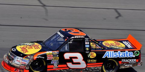 Ty Dillon (above) and James Buescher led the way in NASCAR Camping World Truck Series practice on Friday.