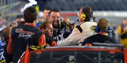 Crews for Ryan Newman and Kurt Busch get a little heated after Saturday night's NASCAR Sprint Cup Series race at Darlington.