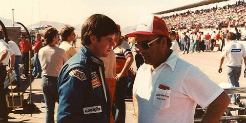 Frank Arciero, right, talks to one of his drivers. Arciero, who has been a racing icon, died on Wednesday night.