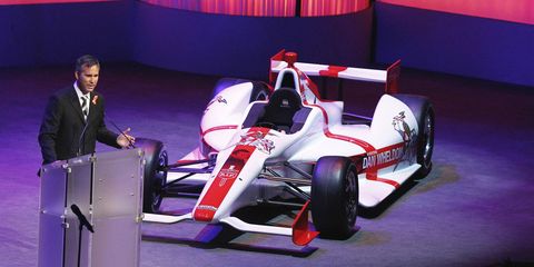 The Dallara DW12 (above) when it was released last year for IndyCar. The chassis will be modified in hopes of preventing the car from going airborne during crashes.
