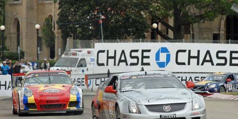 Johnny O'Connell won Saturday's Cadillac V-Series Challenge at Belle Isle in Detroit.
