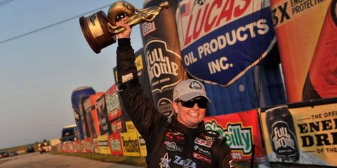 Erica Enders became the first woman to win an NHRA Pro Stock event when she beat four-time series champion Greg Anderson in the final on Sunday night in Joliet, Ill.
