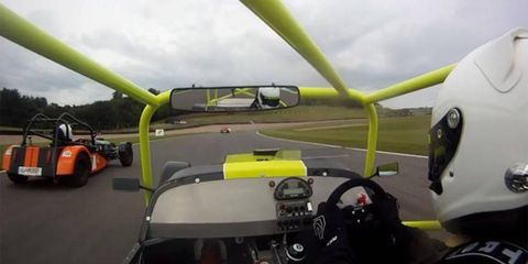 While racing at Donington Park in the Locost Championship in England, racer Alex Von Ehrheim had his steering wheel come off in his hands.