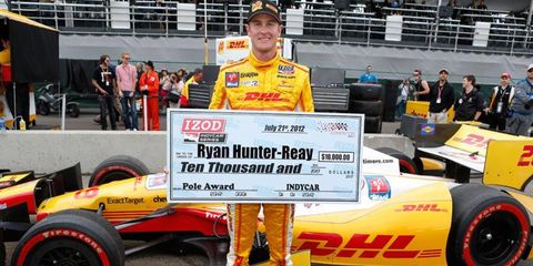 Ryan Hunter-Reay won the pole, but an unapproved engine change has him starting in the middle of the pack on Sunday.