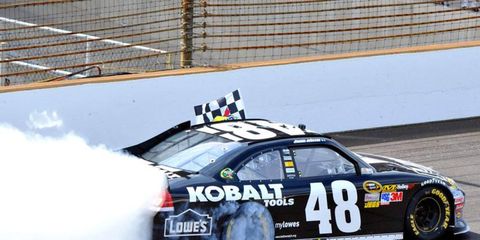 Jimmie Johnson celebrated his fourth win at the Indianapolis Motor Speedway on Sunday. His place in Indianapolis history is up for debate.