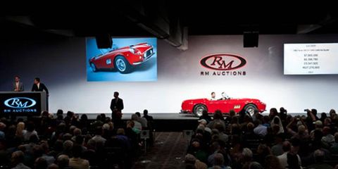 This 1957 Ferrari 250 California GT SWB Spyder sold for $8,580,000 at RM Auction's sale Saturday night in Monterey.