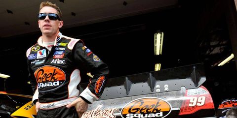 Carl Edwards said that he learned a thing or two watching Tony Stewart throw a helmet.