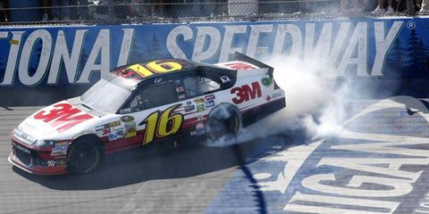 Greg Biffle spins out to celebrate his recent win at Michigan. He may have more to celebrate soon. He only needs to finish above 28th on Sunday at Bristol to qualify for the Chase.