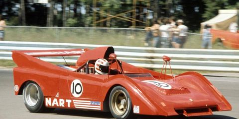 Sam Posey, shown here driving Brian Redman's Ferrari 712M during practice for the 1974 Can-Am Challenge Cup at Watkins Glen.