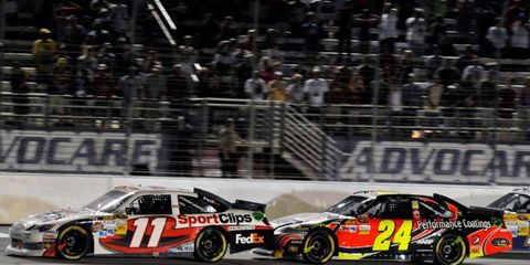 Jeff Gordon (24) had a shot at Denny Hamlin on the final lap at Atlanta, but he let him get away. Gordon might have said good-bye to his Chase chances, too.