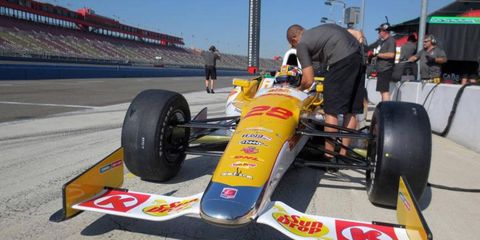 Ryan Hunter-Reay was unhurt in a crash during a practice session at Fontana on Wednesday.