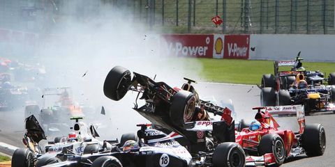 Jenson Button won at Belgium, but most of the attention went to the crash that took place at the beginning of the Formula One race.