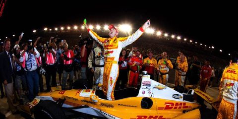 Ryan Hunter-Reay celebrates after his IndyCar title win. IndyCar might have new ownership in the near future.