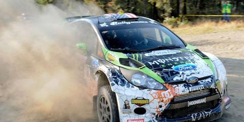 Ken Block and Alex Gelsomino won the Olympus Rally in Olympia, Wash., on Sunday.
