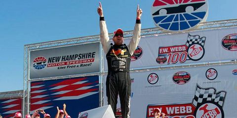 Doug Coby won the Whelen Modified 100 at New Hampshire on Saturday.