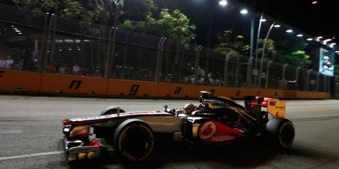 Lewis Hamilton will start Sunday's Formula One race in Singapore on the pole.