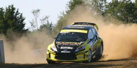 Tanner Foust clinched the Global Rallycross championship on Sunday in Las Vegas, and Ford won the manufacturer title.
