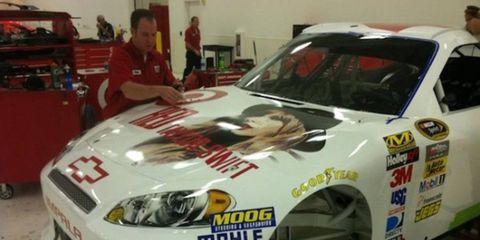 Juan Pablo Montoya will sport a car specially painted to promote Taylor Swift's new album this weekend in Kansas.