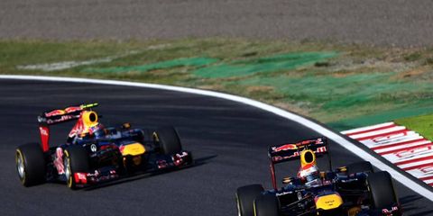 In the photo above from Japan, it was Sebastian Vettel who led teammate Mark Webber. But in Korea on Saturday, it was Webber who took the lead and took the pole.