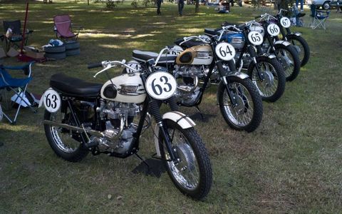 A line of Triumph motorcycles.