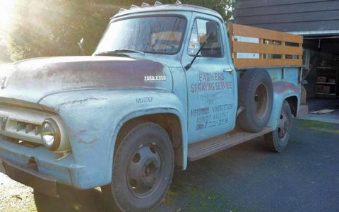 This 1953 Ford F-350 pickup is featured on Bring a Trailer. It was used as a supply truck for a cropdusting operation.
