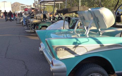 The Barrett-Jackson auction grounds are sprawling. Golf carts are a popular mode of transportation.