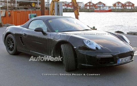A look at a prototype for the redesigned Porsche Boxster.