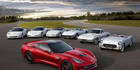 The seven generations of the Chevrolet Corvette.