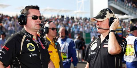 Lotus F1 team boss Eric Boullier, left, thinks the E21 can help the team become a regular on the podium in 2013.