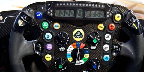 The steering wheel of the new Lotus F1 team's E21 can help the driver enjoy the ride during a long race.