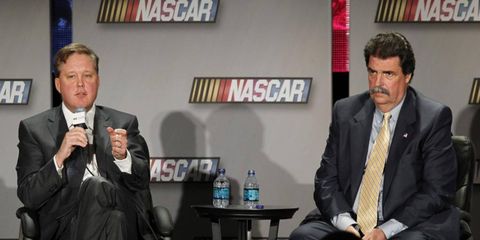 Brian France (left) and Mike Helton (right) conducted their annual "State of the Sport," address on Tuesday.