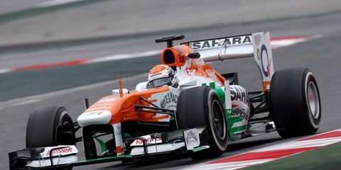 Adrian Sutil tested with the Force India Formula One team earlier in February at Barcelona.