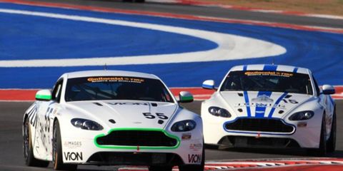 Jade Buford drove his Aston-Martin all the way to a pole position Friday at Grand-Am qualifying in Austin.