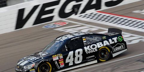 Jimmie Johnson led at just over the halfway point at Las Vegas on Sunday.