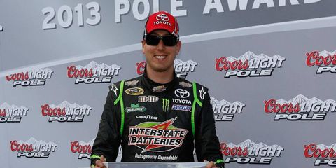 Kyle Busch will start the NRA 500 on Saturday night from the pole after a record run in qualifying on Friday.