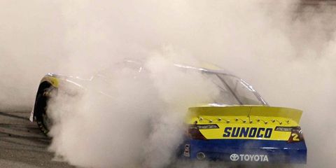 Ryan Gifford celebrates his first career K&N Series win with a burnout at Richmond on Thursday.
