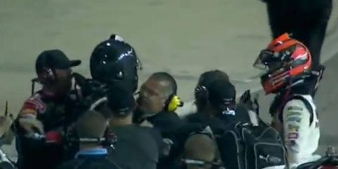 An on-track altercation between Brian Scott and Nelson Piquet Jr. on Friday night following the NASCAR Nationwide Series race at Richmond spilled over into the team motorhome lot.