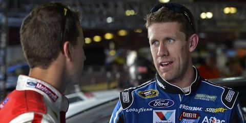 Carl Edwards was in the lead at the Sprint Cup race on Sunday when wet weather caused the race to be stopped.